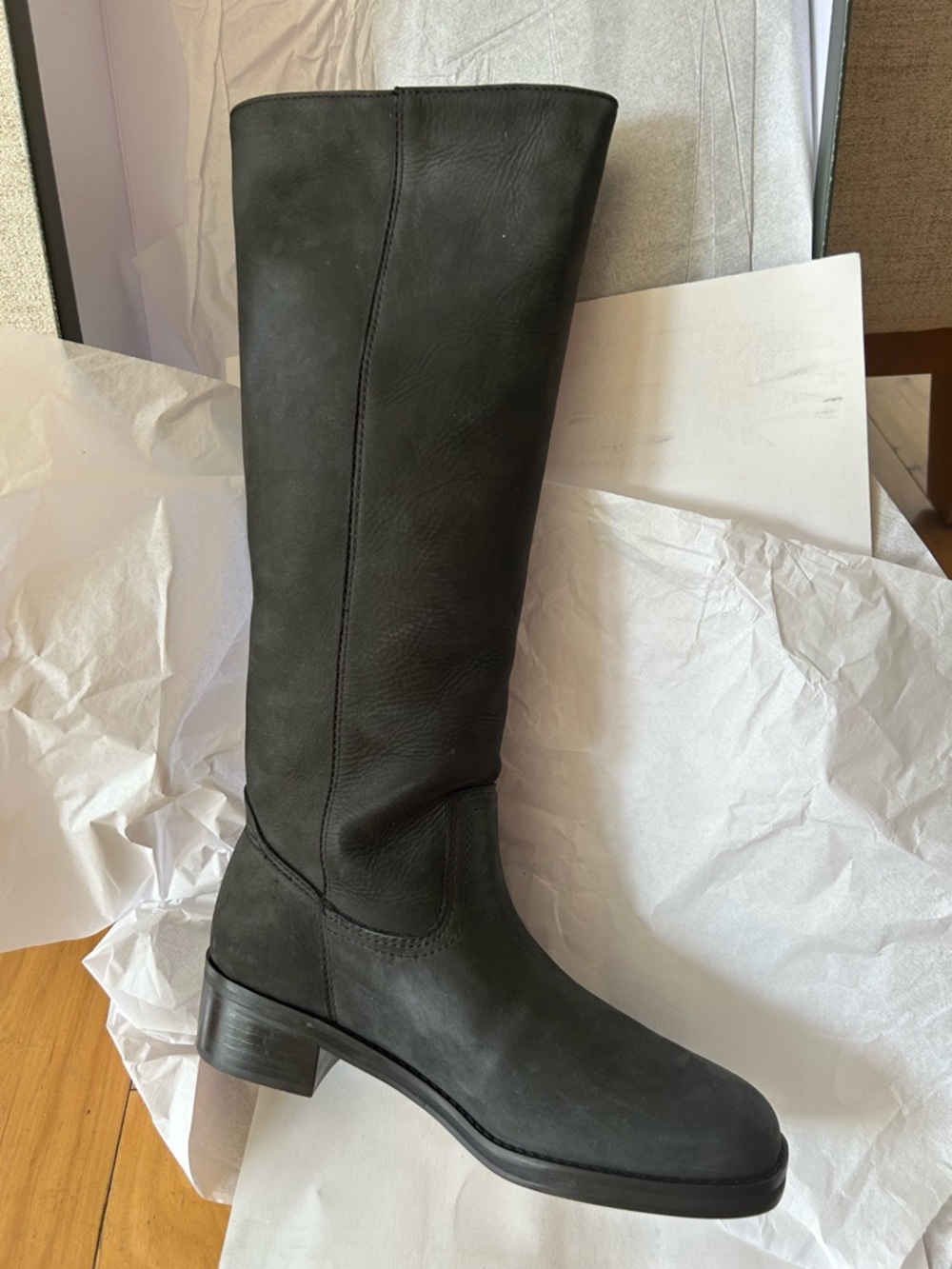 Silent D Dark Grey Knee-High Leather Boot - Women's